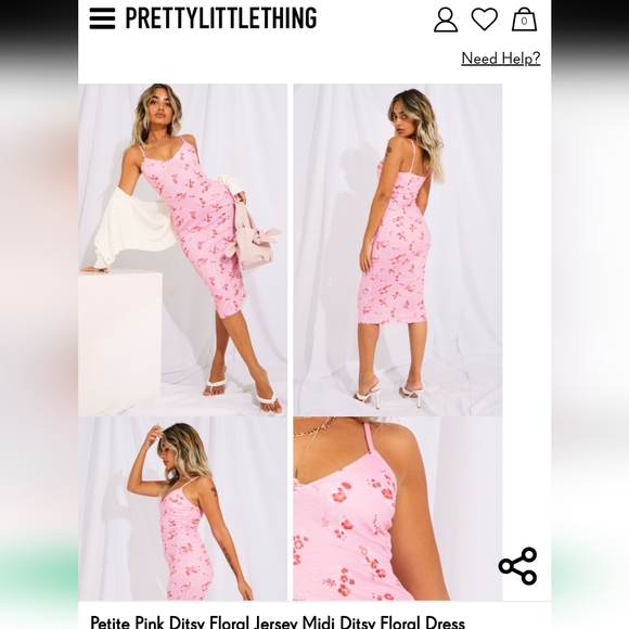 Pretty Little Thing pink ditsy floral jersey midi dress 12 NWOT - Picture 2 of 7